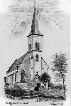 Zeichnung der evangelischen Kirche aus dem Jahr 1946 