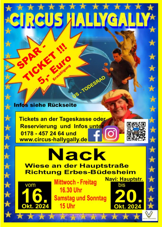 Flyer Circus Hallygally kommt nach Nack - 16. bis 20. Oktober 2024